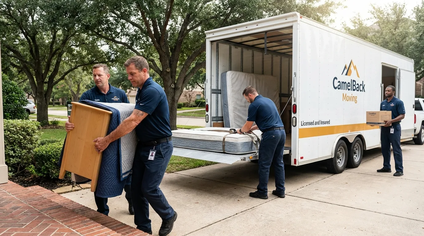 Crew loading residential truck for cross-state move from Knightdale, NC