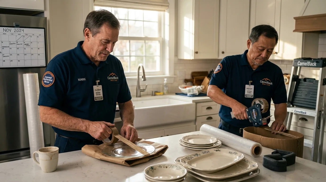 Professional crew packing kitchen dishware in Knightdale, NC
