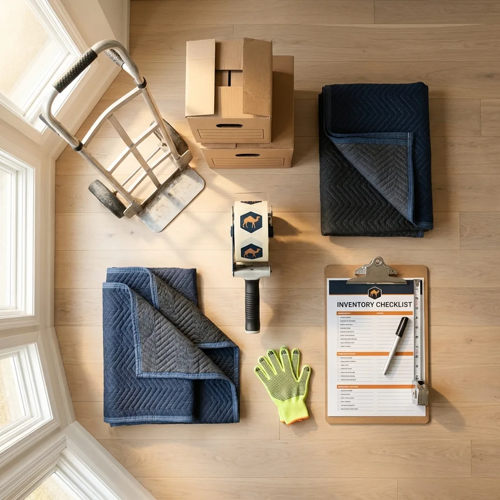 Professional moving supplies and packing materials layout for Knightdale residential relocations